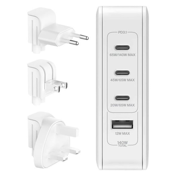 Belkin 140W GaN Ultra snabb 3x USB C och USB väggadapter, Kompakt format, Vit Vit