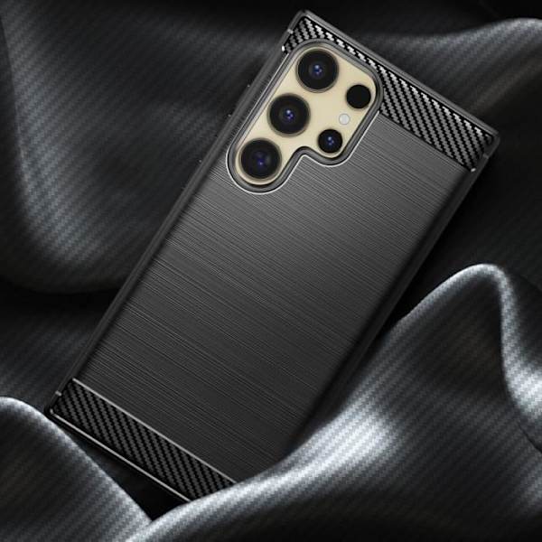 Etui til Samsung Galaxy S24 Ultra - AVIZAR - Carbon og børstet sort effekt - Halvstivt - Syntetisk - Blandet Svart