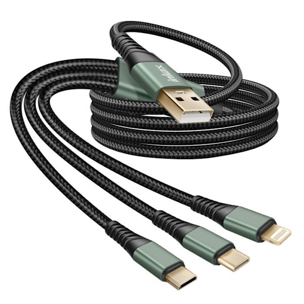 USB 3 1-i-3-kabel till USB-C / Micro-USB / Lightning, flätad 1,2 m Inkax svart Svart