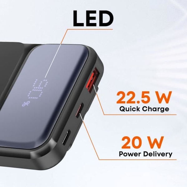 Eksternt batteri 10000mAh + Lightning-kabler - USB C og USB LinQ Sort