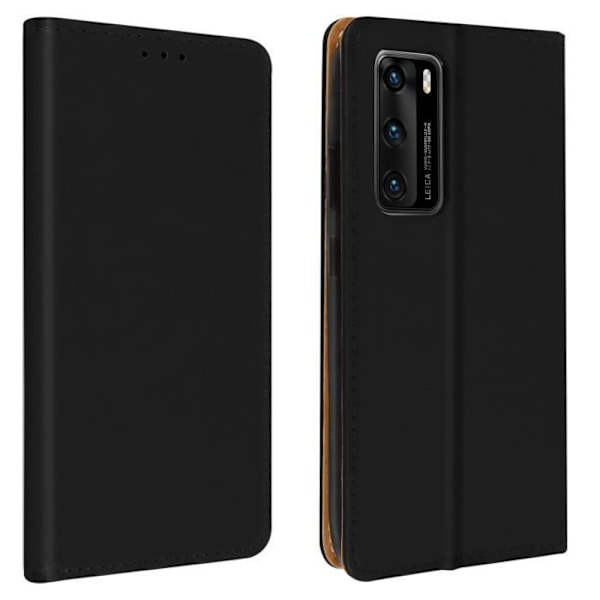 Etui - AVIZAR - Huawei P40 - Äkta Läder - Videostöd - Inbyggd kortficka Svart