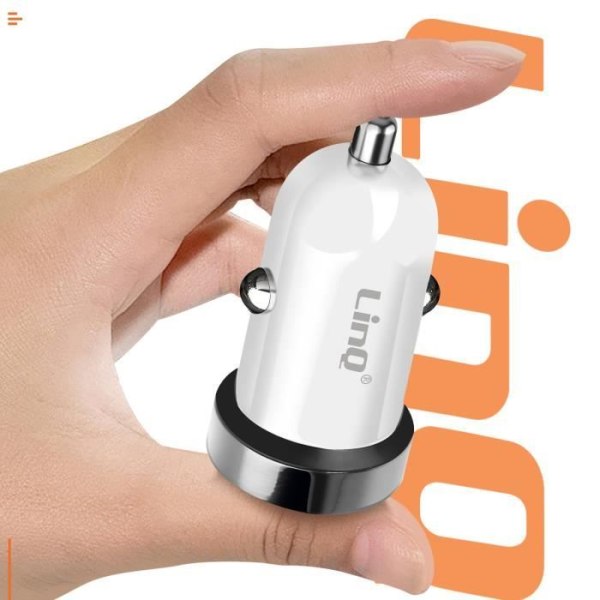 Bilcigarettænderoplader 38 W Strømforsyning + USB Hurtigopladning LinQ Hvid Vit