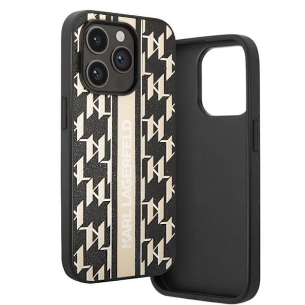 Fodral till iPhone 14 Pro Max Vegan Läder Baksida Upphöjda kanter Karl Lagerfeld Svart Svart