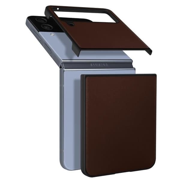 Coque - AVIZAR - Samsung Galaxy Z Flip 4 - Hållbart Läder - Stabil Ram - Elegant brun