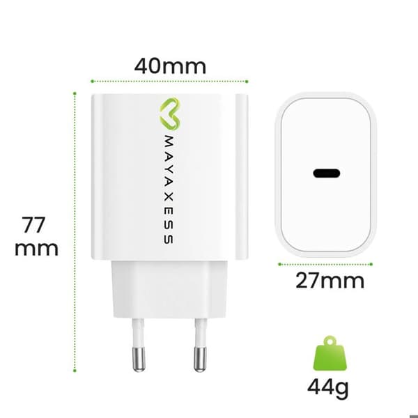 Lader til Fairphone 4 20W + USB-C kabel 1m Mayaxess Hvid Vit