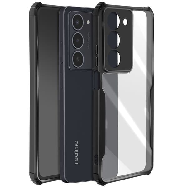 Coque - Realme - 14x og C75 - Hårdt akryl - Blød silikone - Stødabsorberende sort Svart
