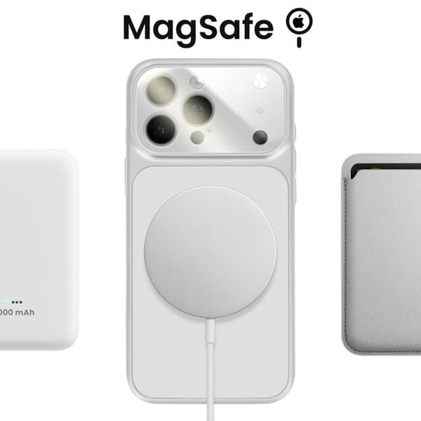 MagSafe-cover til iPhone 15 Pro Max, hård med glasbeskyttelse til kamera, sølv Grå
