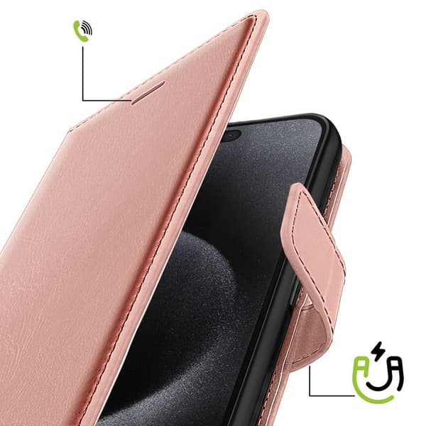 Pungetui til iPhone 15 Pro Max med videostøtte og håndledsrem Mayaxess Rosaguld Roséguld