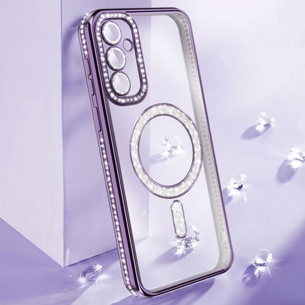 Diamantetui til Galaxy S26 med magnetisk ring og sort / transparent strasskant Svart / Klar
