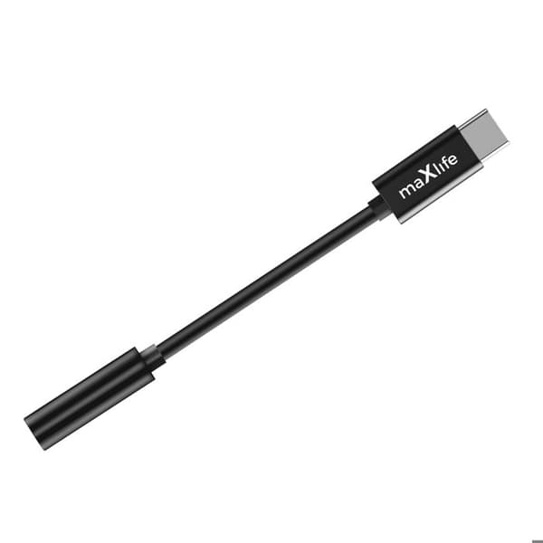 Audio Jack 3.5mm Hun til USB-C Han Kompakt 13.5cm Maxlife Sort