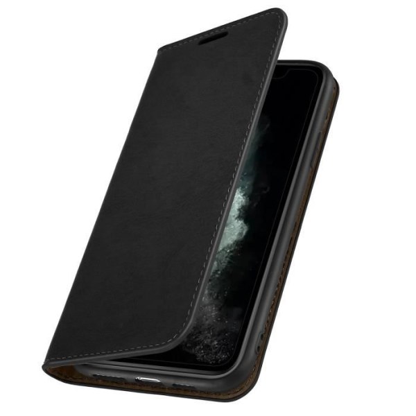 Foliofodral - AVIZAR - iPhone 11 Pro Max - Äkta läder - Videostöd - 3 kortplatser Svart