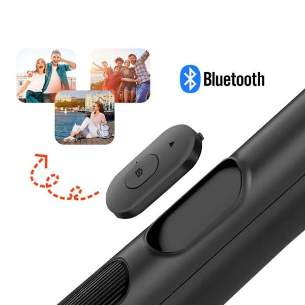 Perche Selfie - LinQ - Sort - 2-i-1 med Stativ - 360° Rotérbar - Bluetooth Fjärrkontroll