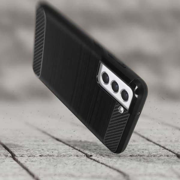 Coque - Samsung - Galaxy S21 FE - Blød - Børstet Effekt - Carbon Finish - Sort Svart