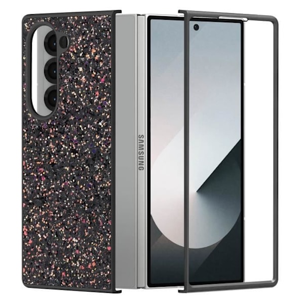 AVIZAR beskyttelsescover til Samsung Galaxy Z Fold 6 - Sort bi-materiale glitter design - Forhøjede kanter Svart