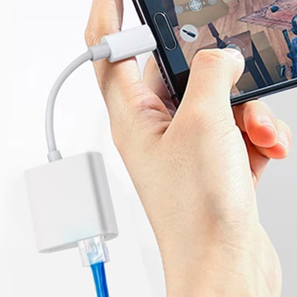 USB-C til Ethernet-adapter - AVIZAR - Samtidig opladning - Hurtig forbindelse - Hvid