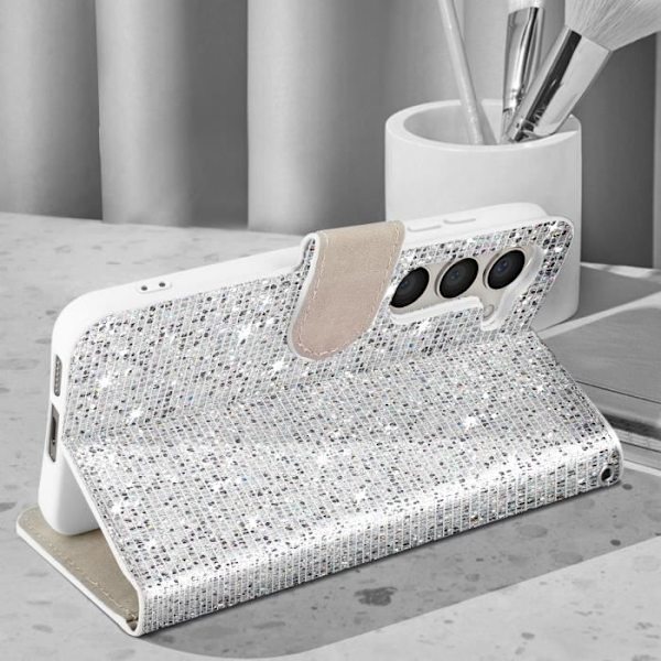 Fodral till Samsung Galaxy S23 - AVIZAR - Glitter Disco - Plånbok Video Support Grå