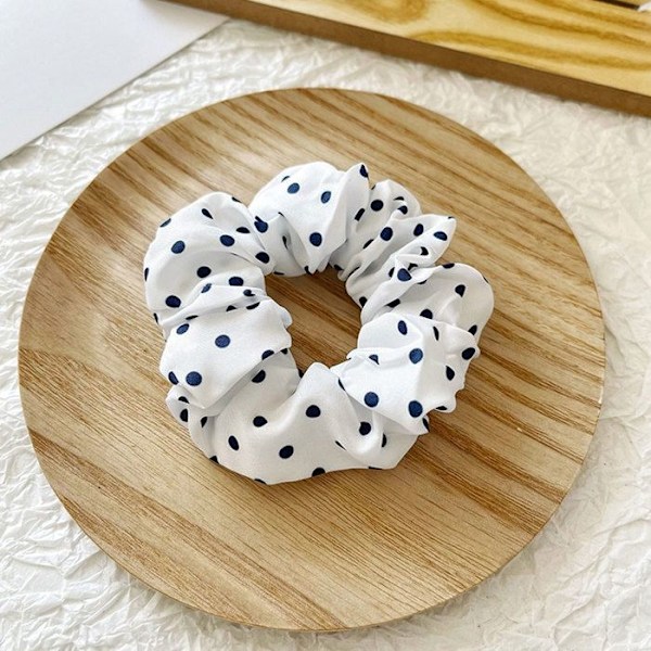 Chouchou Klassisk til Hår i Blødt Bomuld med Retro Chic Dots Mørkeblå Hvid / Blå Vit