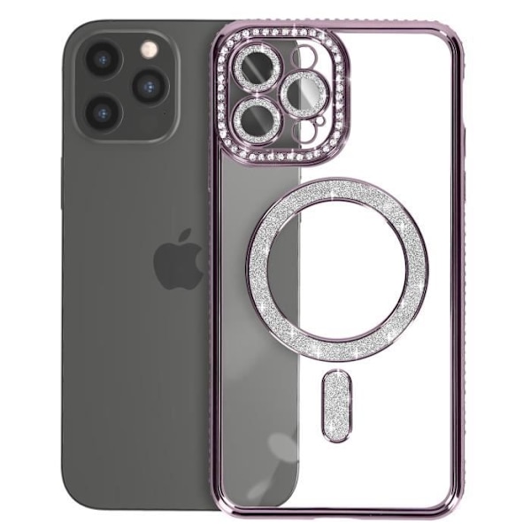 Diamantfodral för iPhone 12 Pro Max - AVIZAR - MagSafe Protection - Lila Rhinestone Outline Lila