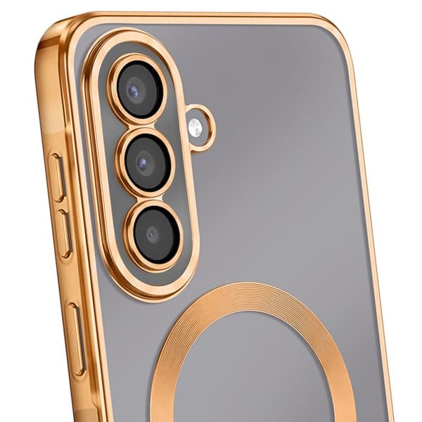 Skydd för Galaxy A57 MagSafe Mjuk Stötsäker med Guldig Kromad Kant Gul