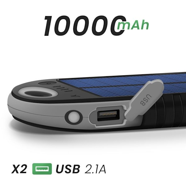 Solcellebackupbatteri 10000 mAh USB og USB C Stød- og vandtæt Akashi Sort Svart