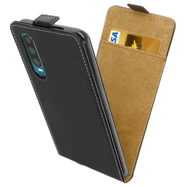 Huawei P30 Case Pystysuuntainen Flip Cover -korttikotelo Silikonigeelikotelo - musta Svart