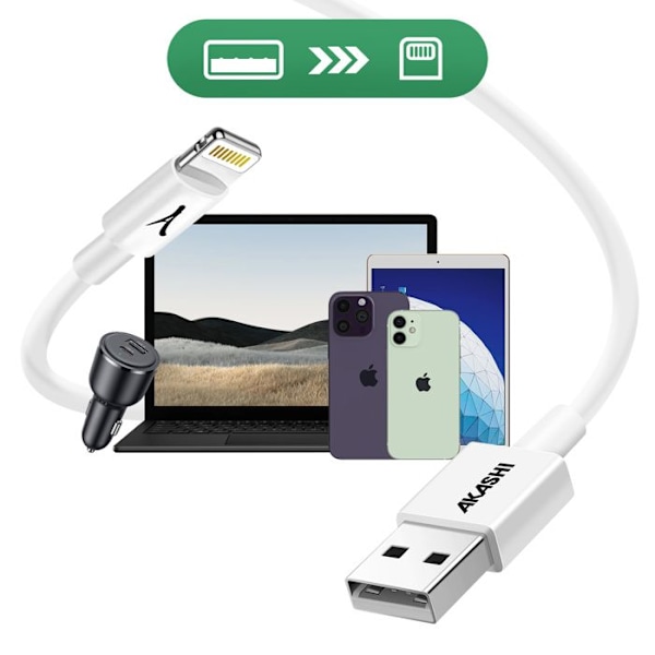 USB-kabel til iPhone Lightning opladning og synkronisering 3m Akashi Hvid Vit