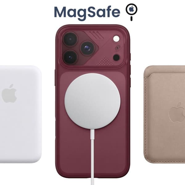 MagSafe-cover til iPhone 18 Pro med gennemsigtig bagside og roterende Pango Bordeaux-ring Röd