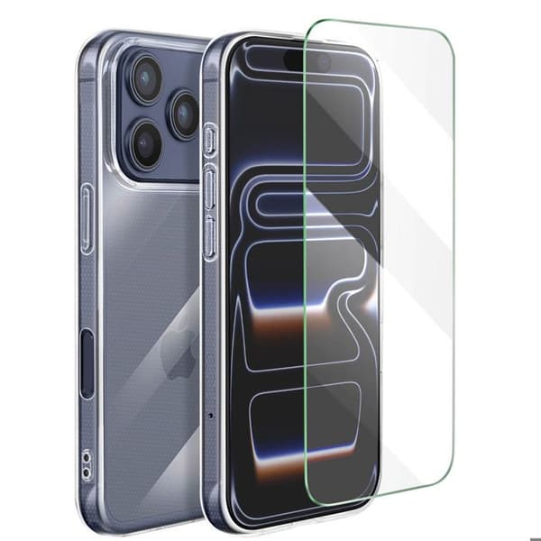 Skyddspaket - MAYAXESS - iPhone 17 Pro Max - Silikonfodral - Härdat glas - Transparent Vit