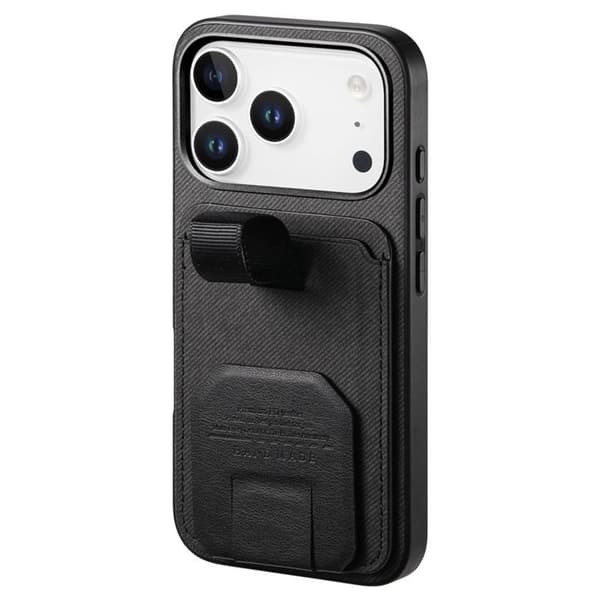 iPhone 17 Pro Max Cover med Stofeffekt, Støtte og Kortholder i Sort Svart