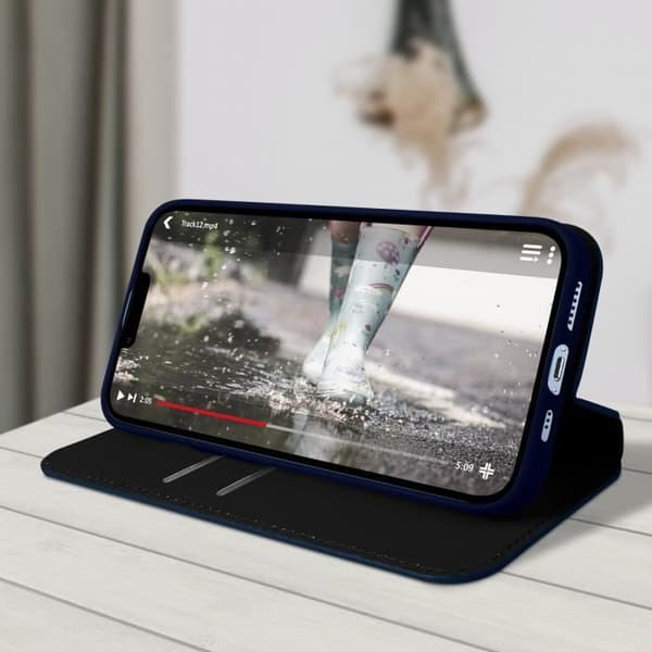 Étui til iPhone 13 Mini - AVIZAR - Mørkeblå - Magnetisk klap - Video støtte - Kortrum Midnattsblå