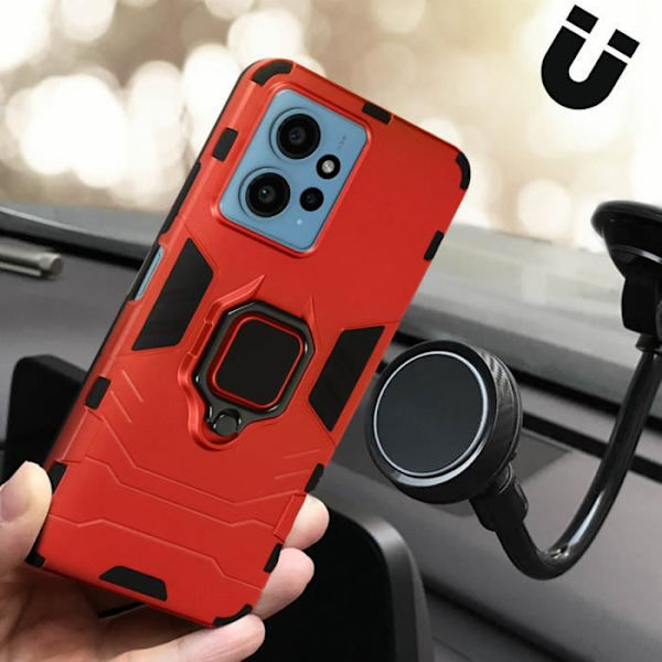 Kotelo Xiaomi Redmi Note 12 5G ja 4G - AVIZAR - Iskunkestävä punaisella tukirenkaalla Röd