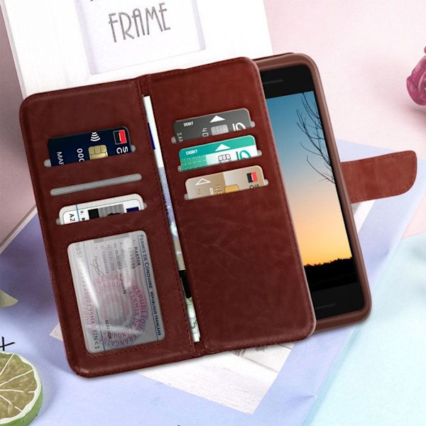 Smartphone-etui 4,3 til 4,7'' Portemonnaie Multirum med glidende kamera brun kastanj