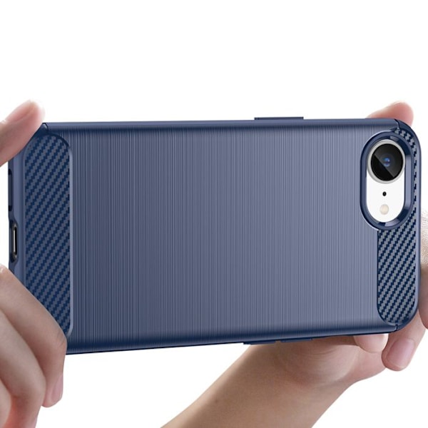 iPhone 16e Skal Silikon Design Kolfiber Borstad Blå Blå