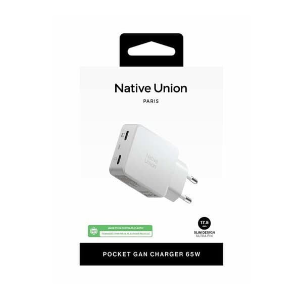 Dubbel USB-C-laddare 65W Power Delivery Snabbladdning Native Union Vit Vit
