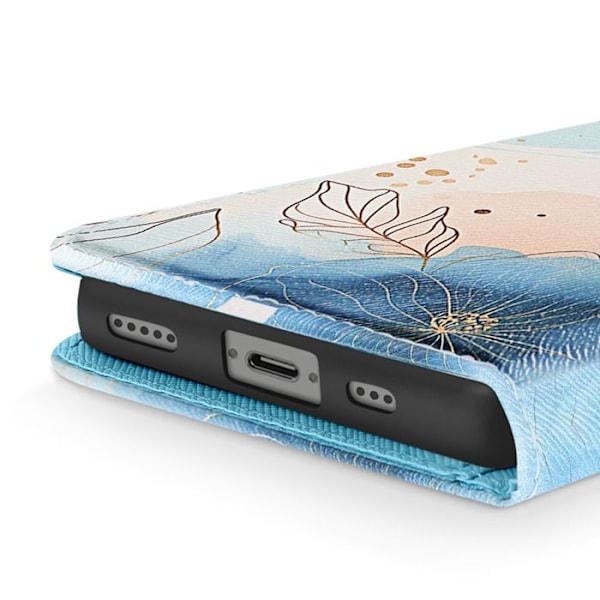 iPhone 16 Etui Blomster Mønster Chic Med Rem og Kortplads Blå Blå