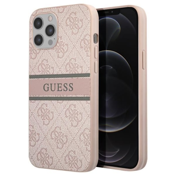 Cover til iPhone 12 Pro Max med print og monokrom stribe Luxury Guess Powder Pink Rosa