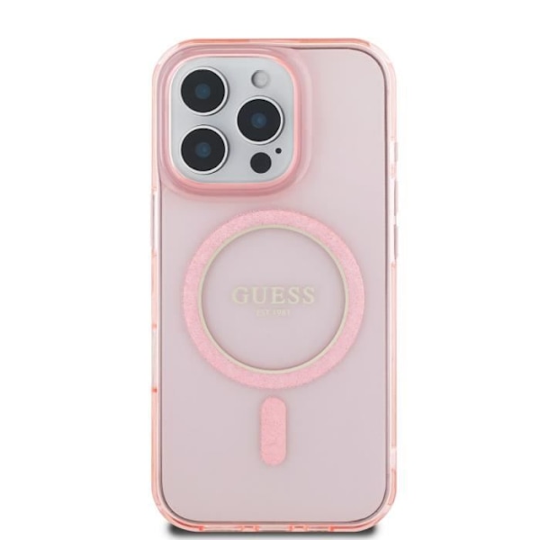 Coque för iPhone 16 Pro Max MagSafe med Glittrande Cirkel Guess Rosa Rosa