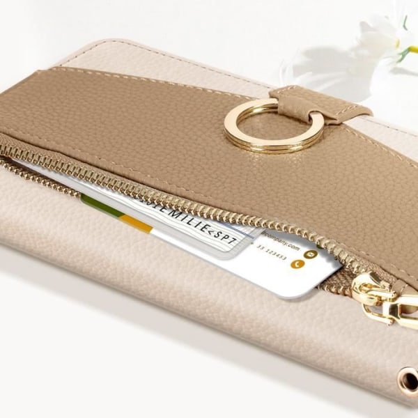 Olkahihnakotelo Xiaomi Redmi 12C Wallet vetoketjutaskulle beige