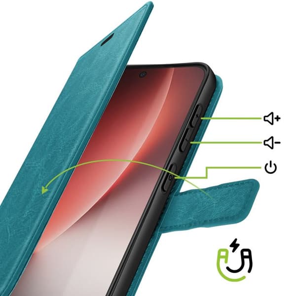 Honor Magic 8 Lite -lompakko, jossa on hihna ja tuki, Mayaxess Turkoosi Blå