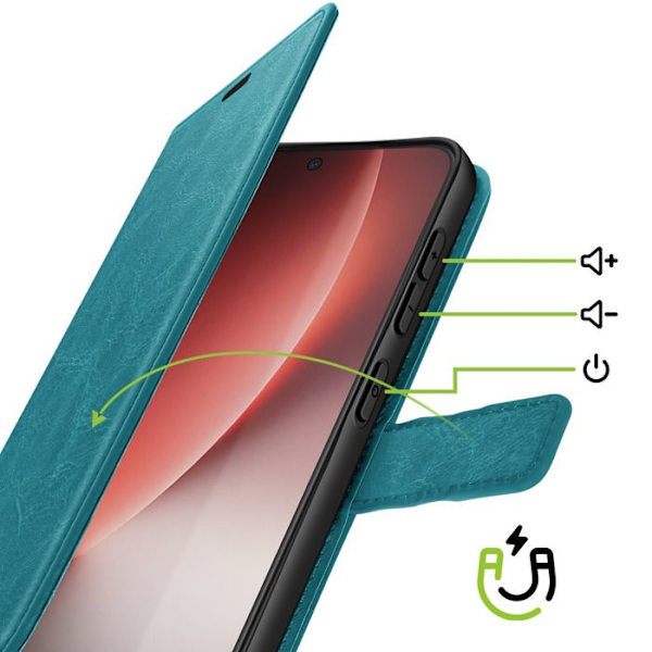 Pungetui til Honor Magic 8 Lite med håndledsrem og standfunktion Mayaxess Turkis Blå
