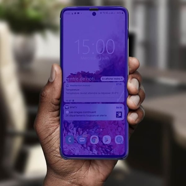 Hölster för Samsung Galaxy A51 - AVIZAR - Klapp med spegeleffekt - Semihård - Videostöd - Mörkblå Nattblått