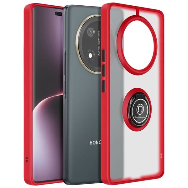 Stötsäker Skal - Honor - Magic 7 Lite - Röd - Metallring - Videostöd Röd