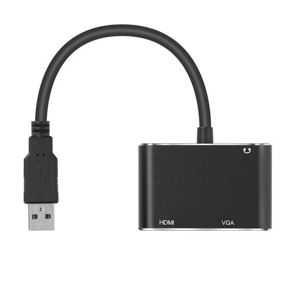 USB Hub Adapter til HDMI VGA Hun 3,5 mm Jack Input Full HD 1080P Sort