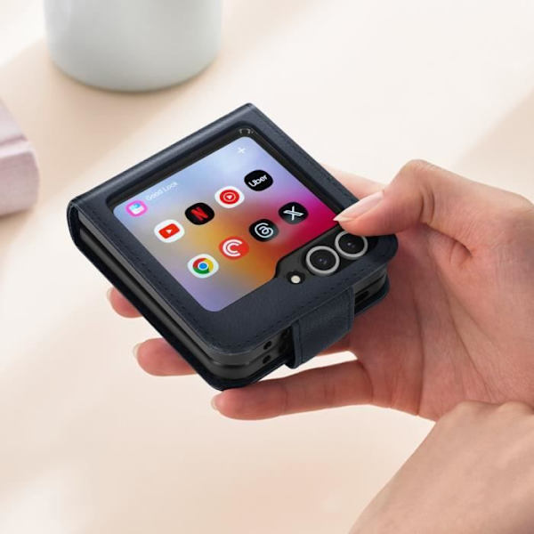 Taske til Samsung Z Flip 6 - AVIZAR - Chesterfield - Vegansk læder - Magnetisk lukning - Midnatsblå Blå