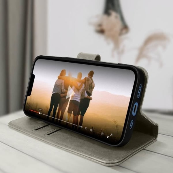 Apple iPhone 13 Fodral Flip Wallet Funktion Videostöd Grå AVIZAR Grå