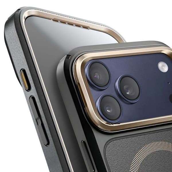 Heltäckande Skal - I-BLASON - iPhone 17 Pro Max - Certifierad MIL-STD-810G - 9H Härdat Glas - Fällbart Stöd Gul