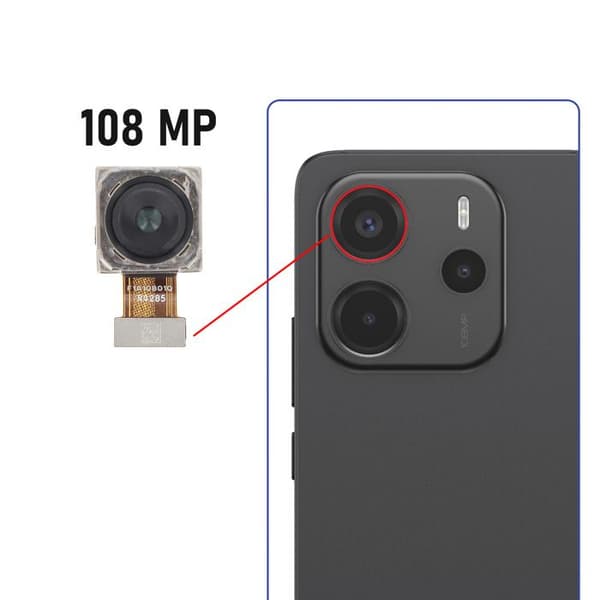 Erstatningskamera bagpå 108MP til Redmi Note 14 4G Sort / Sølv Svart