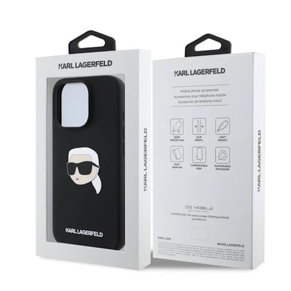 Coque Souple - Karl Lagerfeld - iPhone 16 Pro - Silikon Vätska - Svart - Design Karl Head Svart
