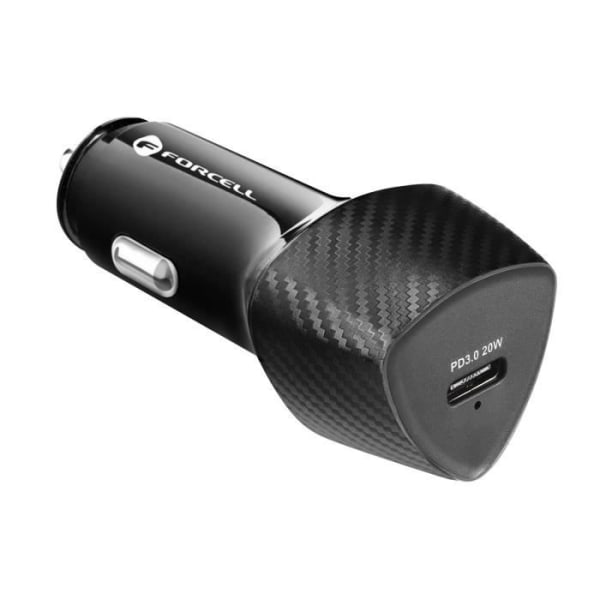Forcell USB-C Biloplader 20W Strømforsyning Hurtig opladning Carbon Black