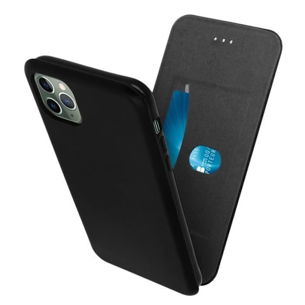 Etui - AVIZAR - iPhone 11 Pro - Ægte læder - Vertikal klapcover - Sort Svart